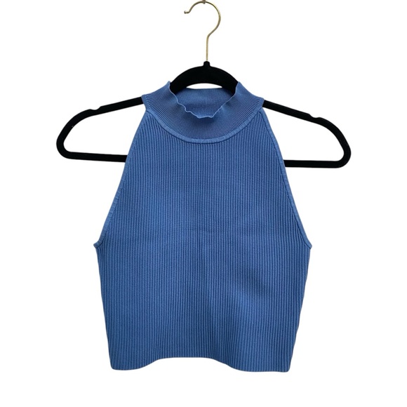 Aritzia Sculpt Knit Mockneck Halter Top Ribbed Halter In Flagstone Blue - Picture 3 of 8